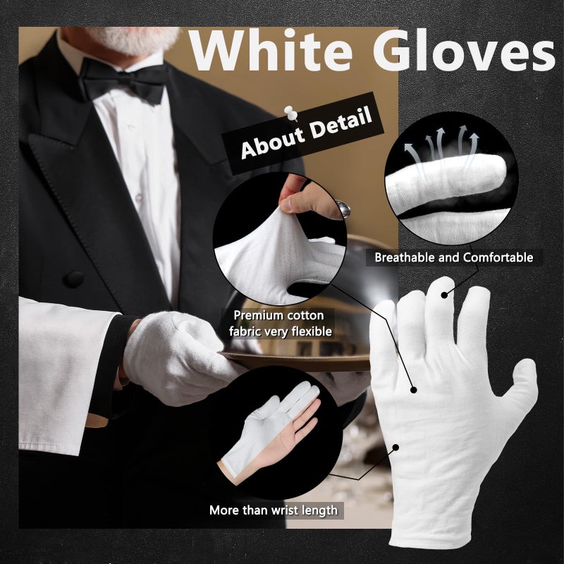 Zealor 12 Pairs White Cotton Gloves Soft Cloth Dust Hand Gloves Work for Men Women Art Crafting Handling, Eczema, BBQ, Coin Jewelry Watch Inspection, Dry Hands Sleeping, Archival, Large - Image 3
